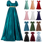 QATAINLAV Womens Satin Regency Dress Ruffle Puff Sleeve Empire Waist Party Victorian Gown Vintage Court Costume Dresses, Dark Blue, XXXL