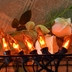 Halloween Decorations - Indoor and Outdoor Flickering Flame String Lights, 27.8ft C7 Vintage Flickering Flame String Lights, Orange String Lights with 25 Orange Clear Flame Bulbs (E12 Bulbs, Black Wi