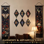 Gothic Wall Decor Set, 2-Pack Butterfly Floral Tapestry for Bedroom with 6 Wood Diamond Wall Hangings, Dark Cottagecore Room Art