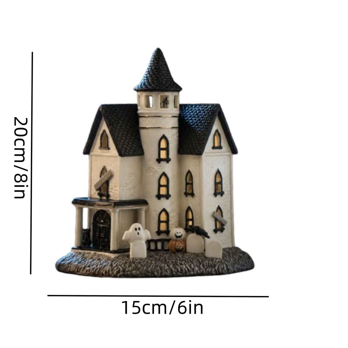 Vintage Halloween Light-Up House Figurine, 8In Resin House Halloween Decor Indoor Pumpkins Ghost Fall Decor Spooky Table Decoration