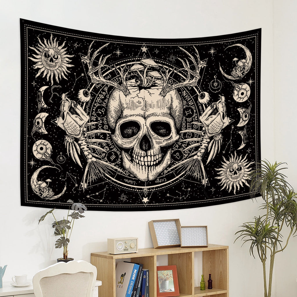 Gothic Skull Tapestries Goth Skeleton Horror Star Mystic Aesthetic Tapestry Wall Hanging for Bedroom Living Room Decor,79Wx60H