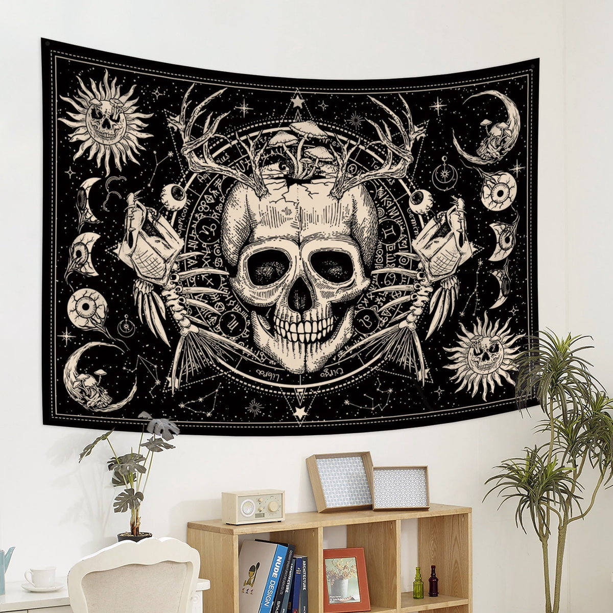 Gothic Skull Tapestries Goth Skeleton Horror Star Mystic Aesthetic Tapestry Wall Hanging for Bedroom Living Room Decor,79Wx60H