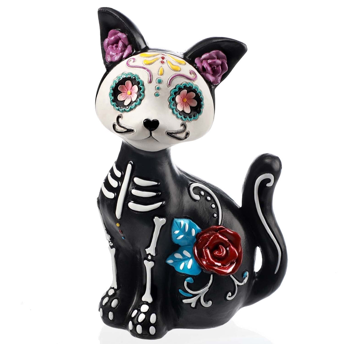 Horror Spacez 2pcs Halloween Cat and Skeleton Figurines Vintage Halloween Black Cat Decor Halloween