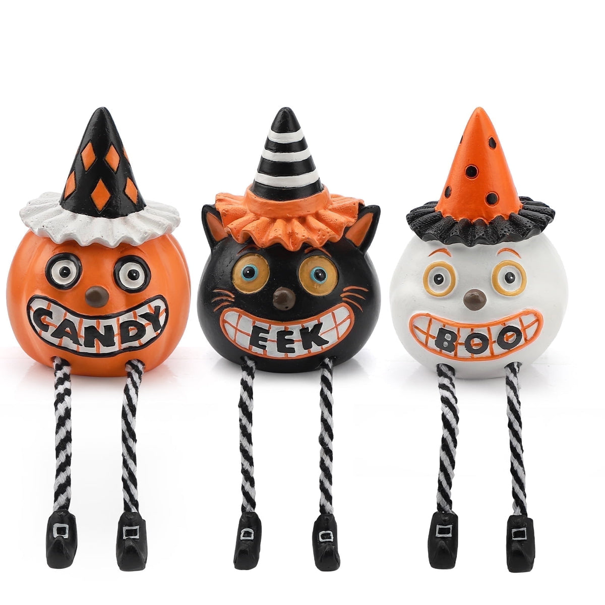 Horror Spacez 2pcs Halloween Cat and Skeleton Figurines Vintage Halloween Black Cat Decor Halloween