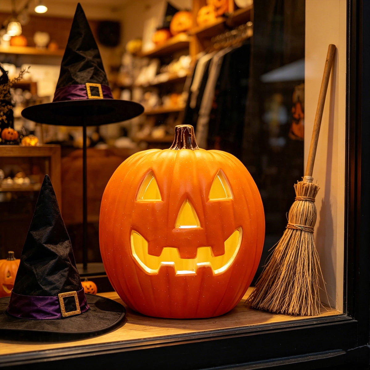 Horror Spacez Halloween Oblong Jack O Lantern Pumpkin, Evil Eye Jack O Lantern LED Light Fanged
