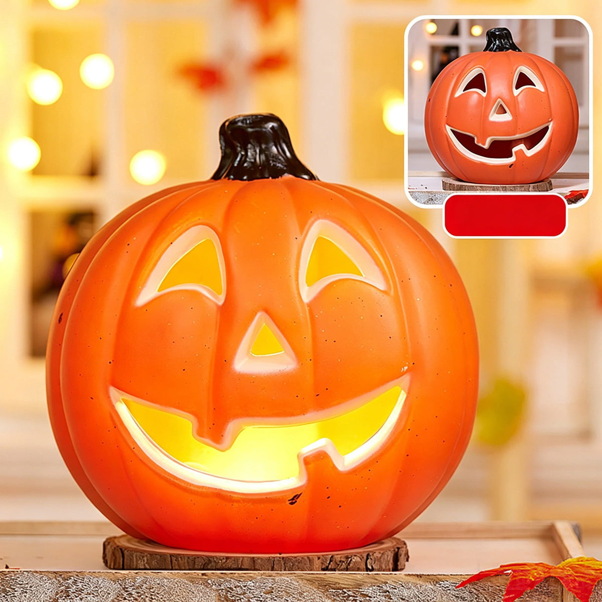 Horror Spacez Halloween Oblong Jack O Lantern Pumpkin, Evil Eye Jack O Lantern LED Light Fanged