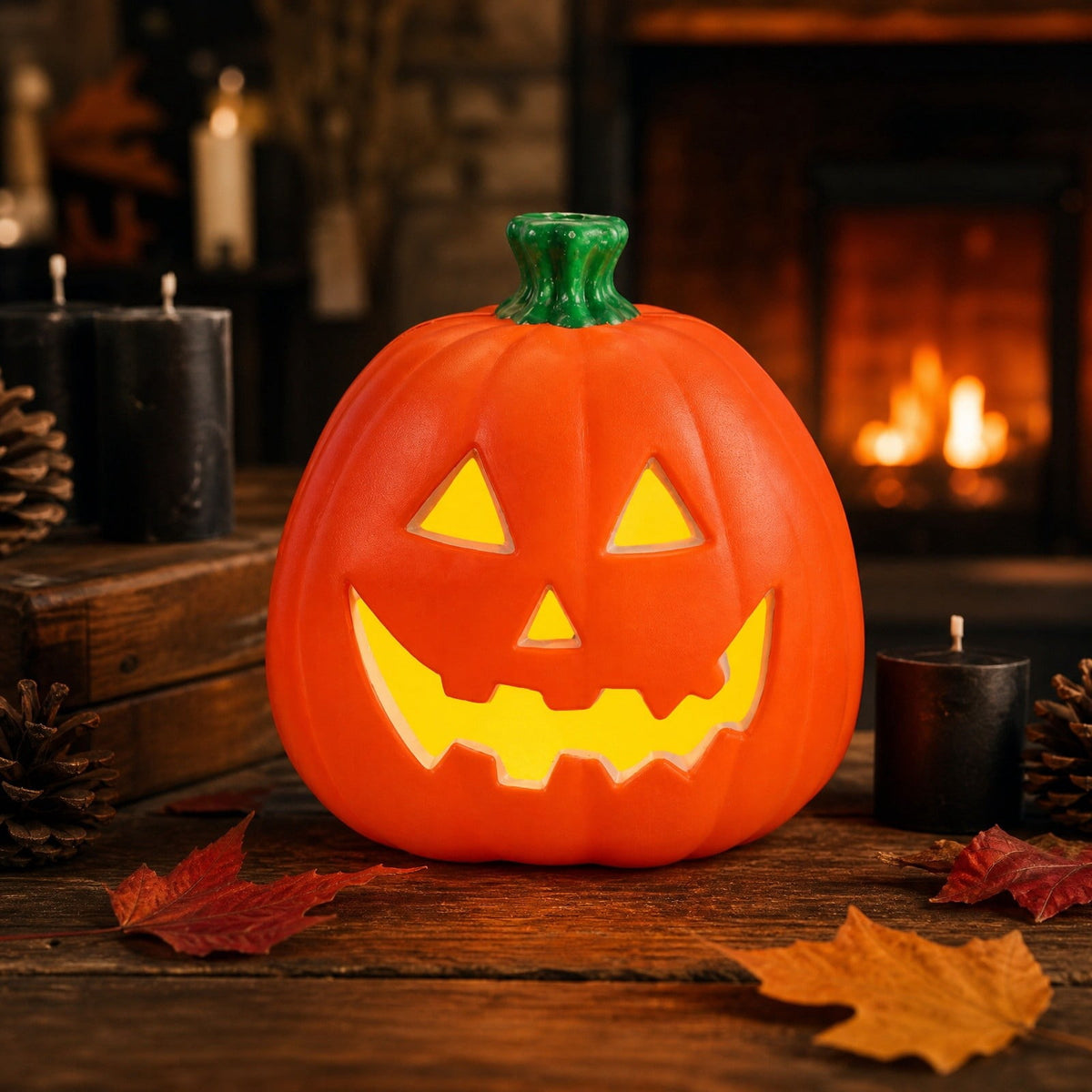 Horror Spacez Halloween Oblong Jack O Lantern Pumpkin, Evil Eye Jack O Lantern LED Light Fanged