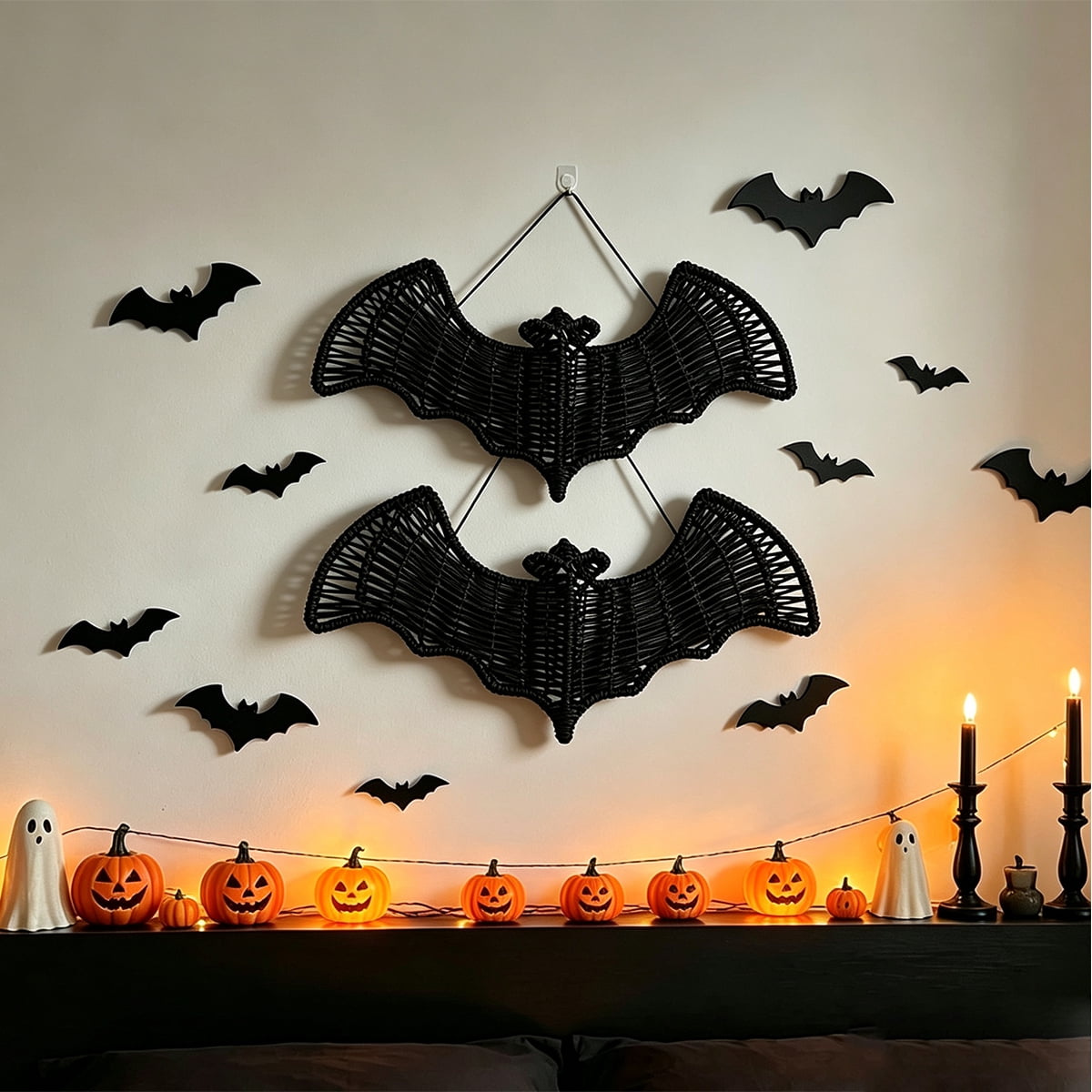 Horror Spacez Clearance Halloween Hanging Bats Decoration Handcrafted Woven Rattan Black Bat Wall