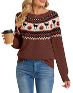 Horror Spacez Sweaters for Women Halloween Sweater Fair Isle Knit Black Cat Pumpkin Crew Neck