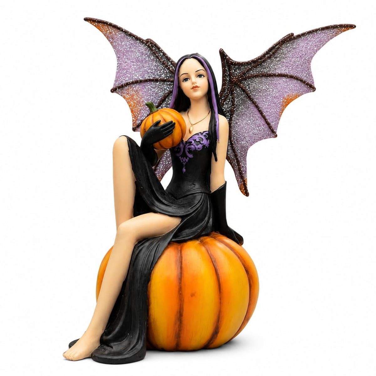 Comfy Hour 5.9 Inch Solid Resin Halloween Fairy Figurine, Orange Pumpkin Gothic Decor