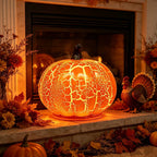 Horror Spacez Halloween Oblong Jack O Lantern Pumpkin, Evil Eye Jack O Lantern LED Light Fanged