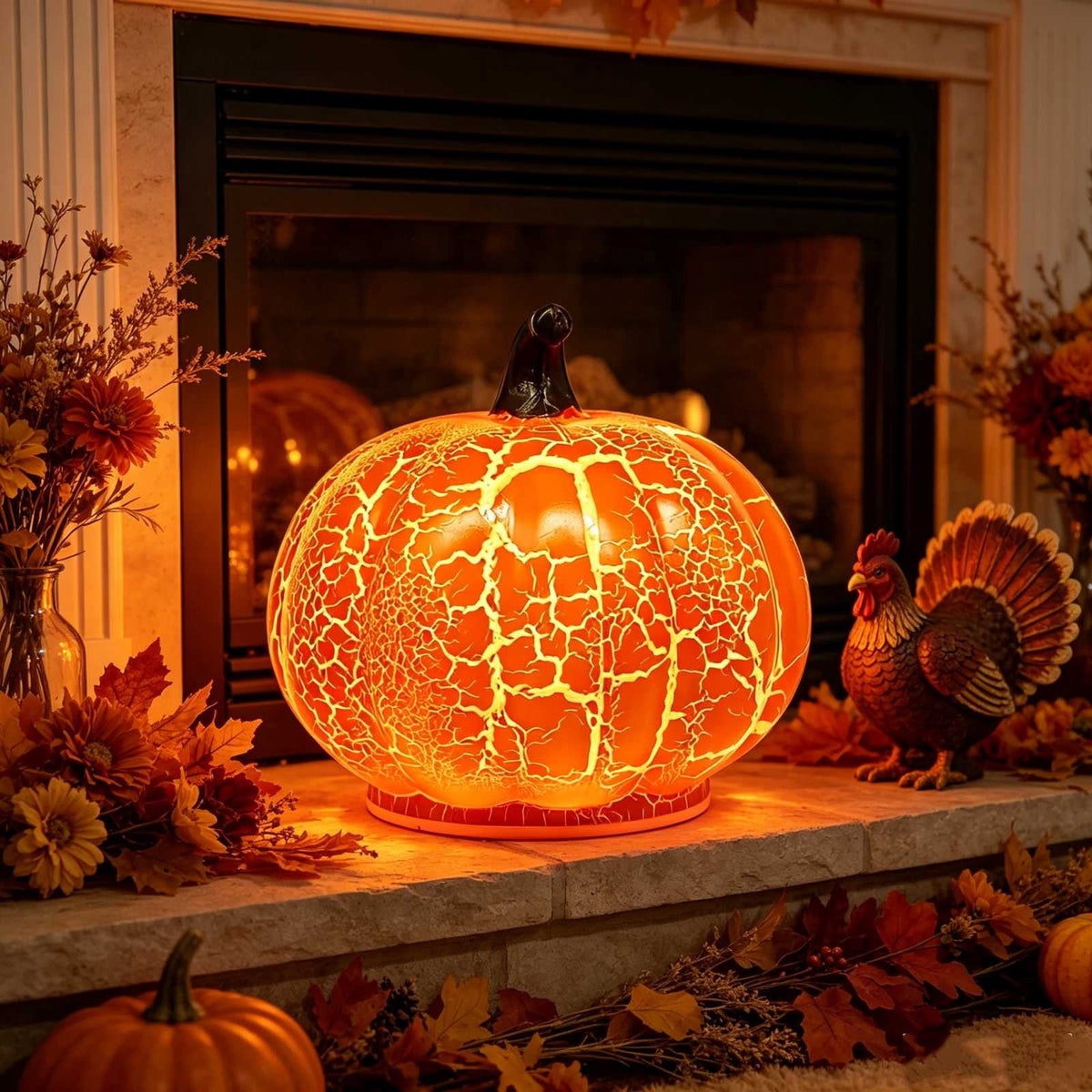 Horror Spacez Halloween Oblong Jack O Lantern Pumpkin, Evil Eye Jack O Lantern LED Light Fanged
