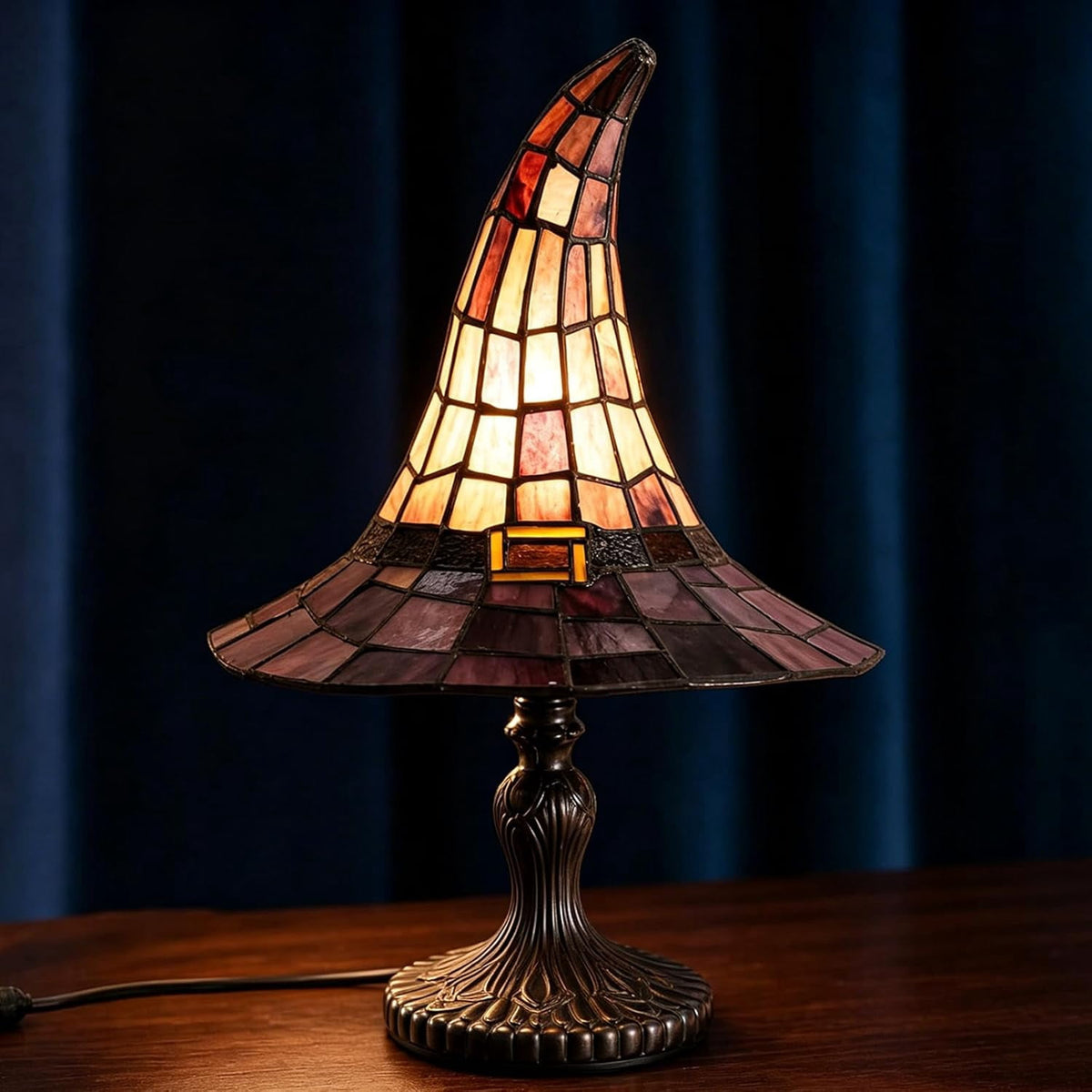 Crackr Stained Glass Witch Hat Lamp, Gothic Halloween Decor, USB Powered Wizard Hat Desk Light, Berrl Birthday or Housewarming Gift Idea