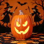 Horror Spacez Halloween Oblong Jack O Lantern Pumpkin, Evil Eye Jack O Lantern LED Light Fanged