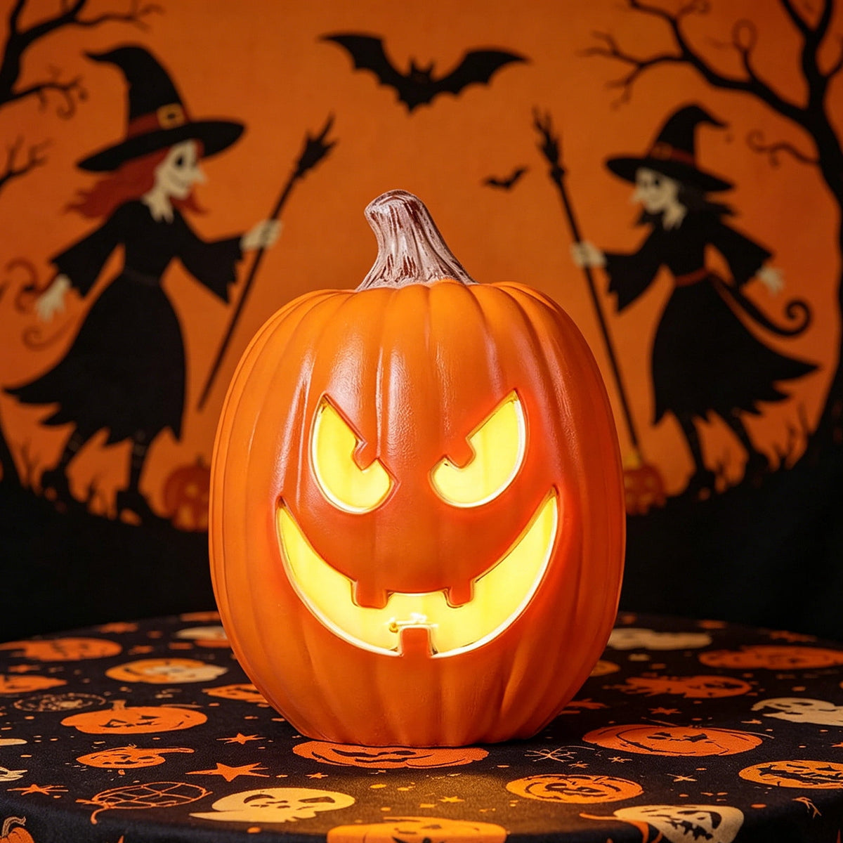 Horror Spacez Halloween Oblong Jack O Lantern Pumpkin, Evil Eye Jack O Lantern LED Light Fanged