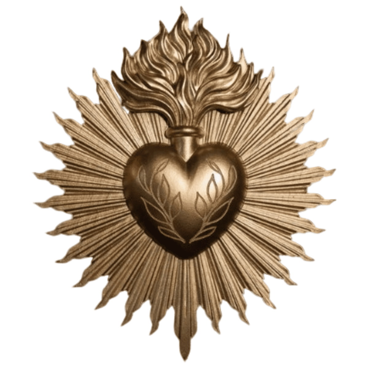 Golden Gothic Sacred Heart Wall Plaque, 9.6 x 8.1 in / 24.5 x 20.5 cm, Sacred Heart Wall Decor, Resin Heart Milagro, Ex Voto, Gothic Home Decoration Wall Hanging Ornament