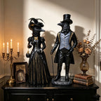 Gothic Raven Figurine Set, Victorian Raven Couple Statue, Elegant Gentleman and Lady Resin Decor, Dark Academia Tabletop Ornament for Halloween Mantel Shelf Vintage Home Display