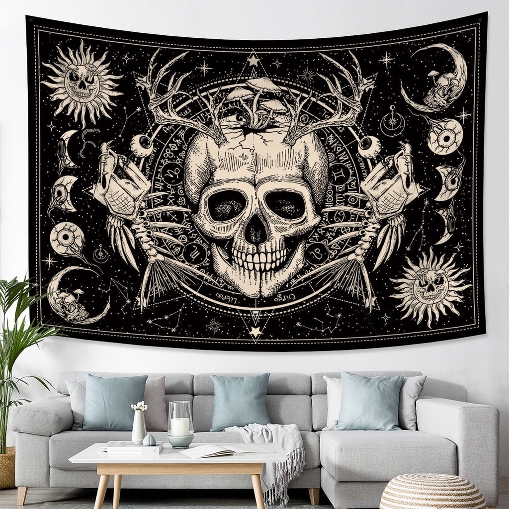 Gothic Skull Tapestries Goth Skeleton Horror Star Mystic Aesthetic Tapestry Wall Hanging for Bedroom Living Room Decor,79Wx60H