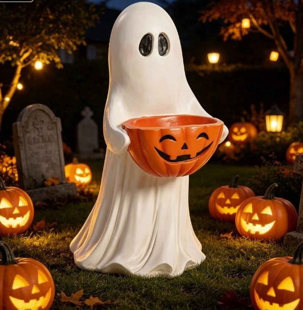 Horror Spacez Halloween Pumpkin Head Figurine with Lighted Handheld Pumpkin Lantern - Vintage Witch