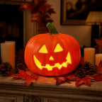Horror Spacez Halloween Oblong Jack O Lantern Pumpkin, Evil Eye Jack O Lantern LED Light Fanged