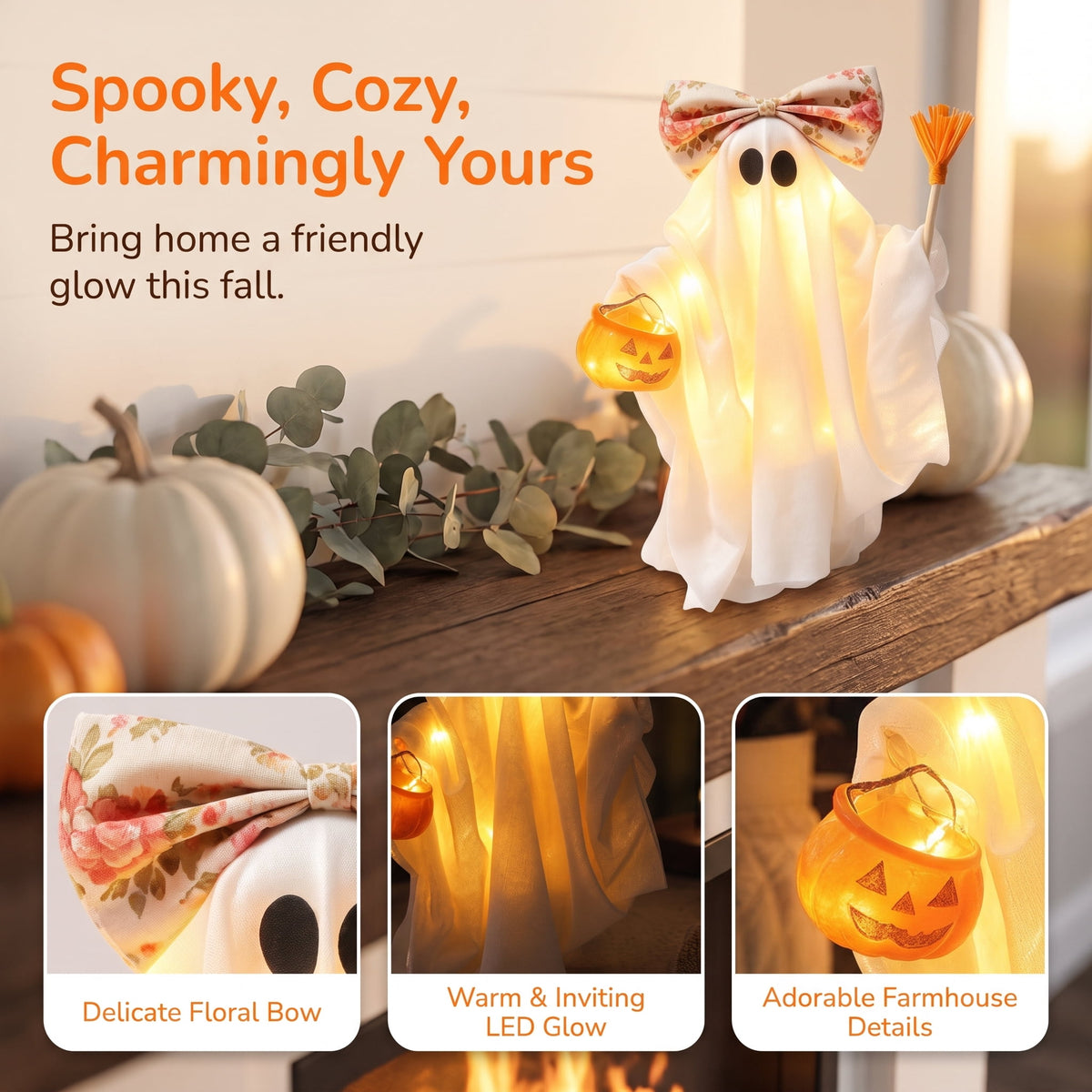 Horror Spacez Witch Hat Ghost Pendant Light, Warm LED Hanging Ghost Ornament, Vintage Style