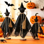 Halloween Decorations Indoor, 3 Set Primitive Halloween Ghosts with Hat, Wooden Stand Ghost Decor for Table Centerpieces, Mantels, Shelves, Vintage Spooky & Festive Party Decor