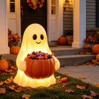 Horror Spacez Halloween Pumpkin Head Figurine with Lighted Handheld Pumpkin Lantern - Vintage Witch