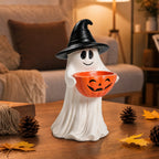 Horror Spacez Halloween Pumpkin Head Figurine with Lighted Handheld Pumpkin Lantern - Vintage Witch