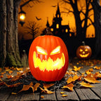 Halloween Oblong Jack O Lantern Pumpkin, Evil Eye Jack O Lantern LED Light Fanged Blow Molded Pumpkin Figurine for Covered Porch Yard Indoor Gothic Party Home Decor