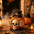 Horror Spacez Halloween Pumpkin Head Figurine with Lighted Handheld Pumpkin Lantern - Vintage Witch