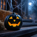 Horror Spacez Halloween Oblong Jack O Lantern Pumpkin, Evil Eye Jack O Lantern LED Light Fanged