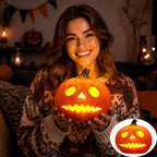 Horror Spacez Halloween Oblong Jack O Lantern Pumpkin, Evil Eye Jack O Lantern LED Light Fanged