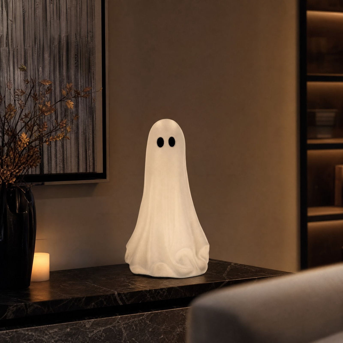Halloween White Large Ghost Tabletop Decoration, Black and White, 20"