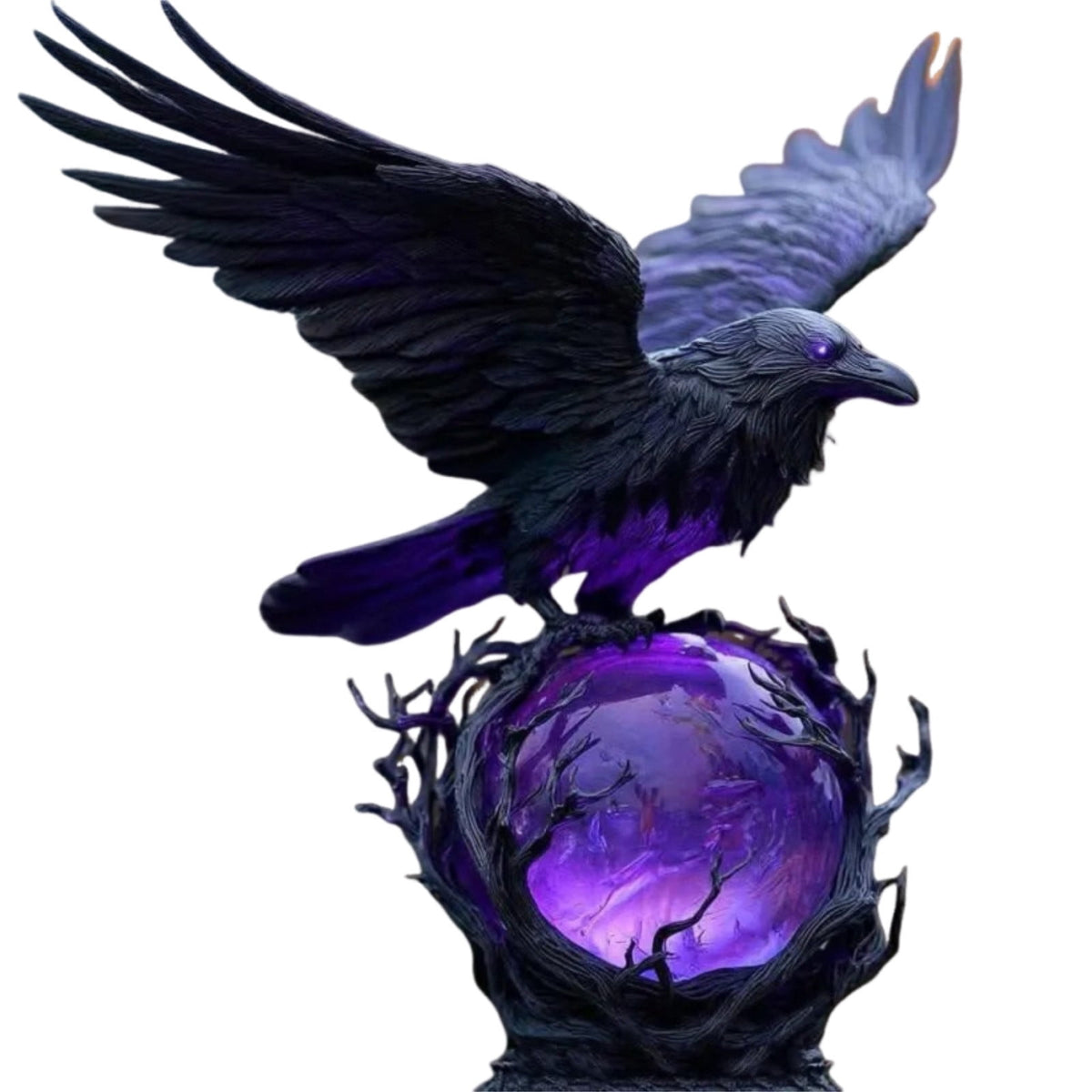 Hallowmas Gothic LED Table Lamp Mysterious Crow on Glowing Sculpture, Mysterious Dark Crow on Glowing Orb Light Sculpture, Spooky Ravens Crow Table Lamps