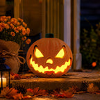 Horror Spacez Halloween Oblong Jack O Lantern Pumpkin, Evil Eye Jack O Lantern LED Light Fanged