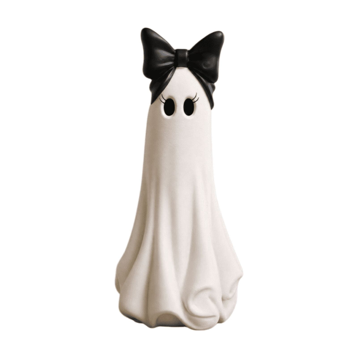 Large Ghost with Bow Tabletop Decoration, Halloween Ghost Figurine, Spooky 3D Print Statue For Mantel Shelf Entryway Table Fall Holiday Decoration, Black and White, 20"