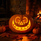 Horror Spacez Halloween Oblong Jack O Lantern Pumpkin, Evil Eye Jack O Lantern LED Light Fanged