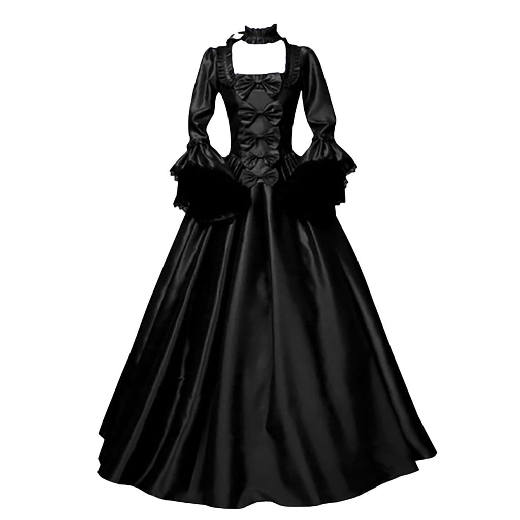 Horror Spacez Gothic Dresses for Women Retro Floral Print Flare Sleeve Princess Ball Gowns Dress