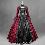 Horror Spacez Gothic Dresses for Women Retro Floral Print Flare Sleeve Princess Ball Gowns Dress