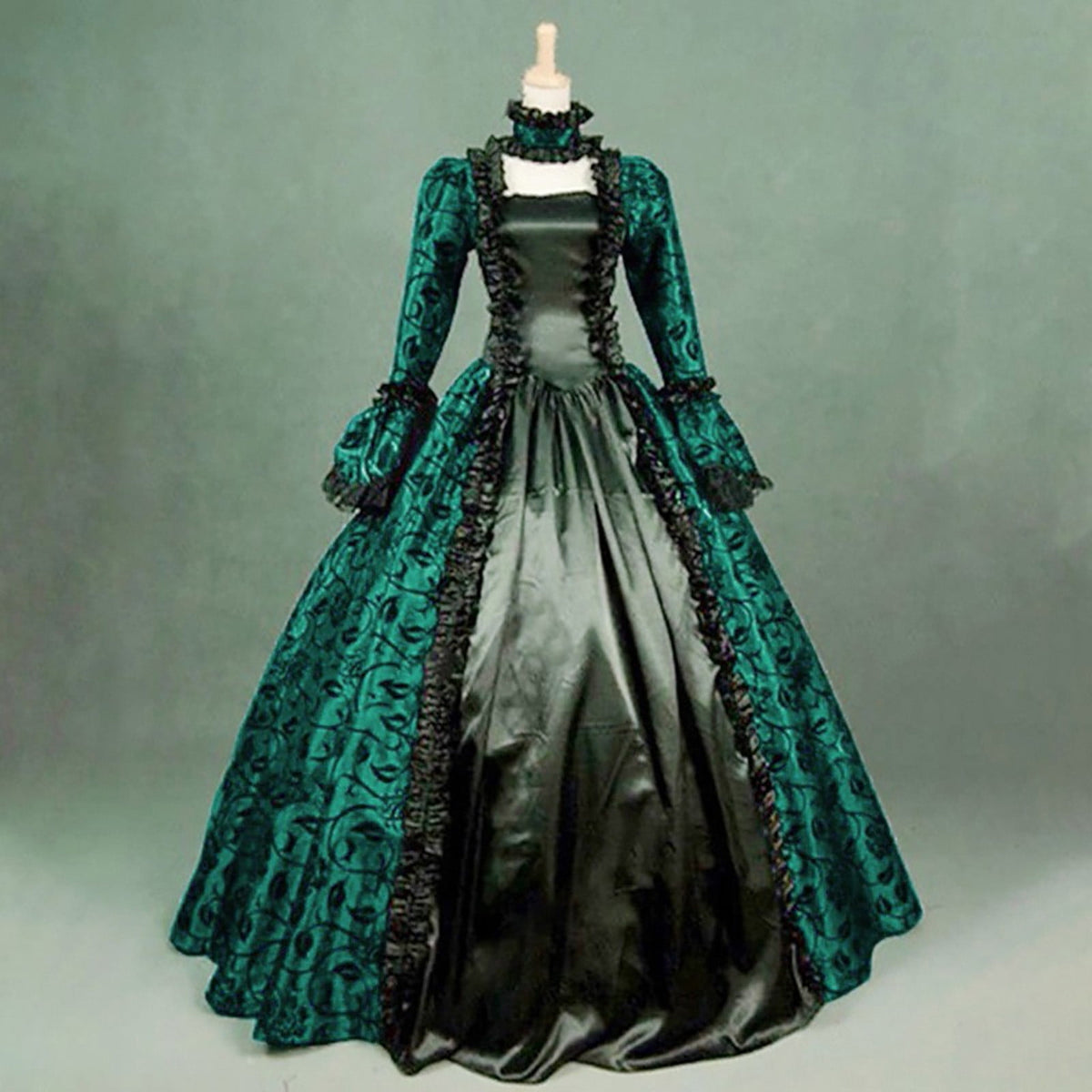 Horror Spacez Gothic Dresses for Women Retro Floral Print Flare Sleeve Princess Ball Gowns Dress