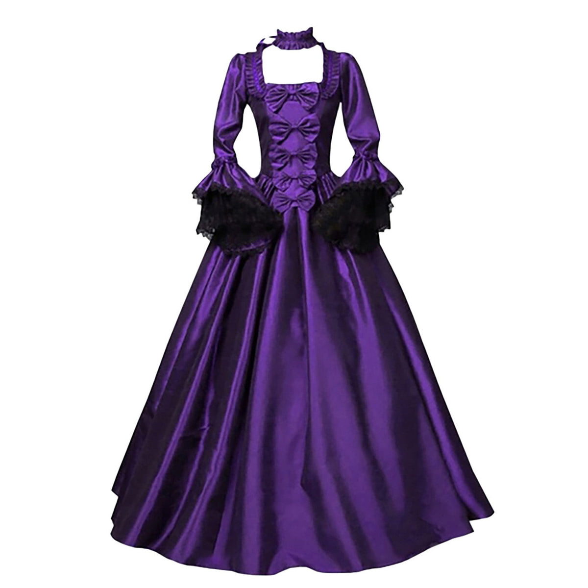 Lolmot Gothic Dresses for Women Retro Floral Print Flare Sleeve Princess Ball Gowns Dress Medieval Renaissance Victorian Lace Dress Maxi Dress Halloween Costume
