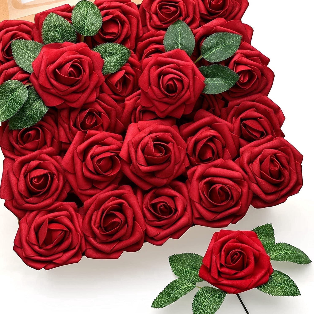Horror Spacez 50Pcs Black Roses Artificial Flowers, Fake Roses for Decorations Real Touch Foam Rose