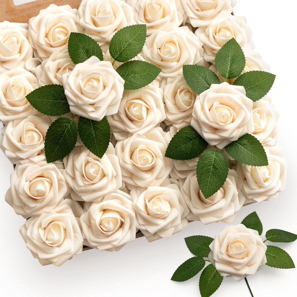 Horror Spacez 50Pcs Black Roses Artificial Flowers, Fake Roses for Decorations Real Touch Foam Rose