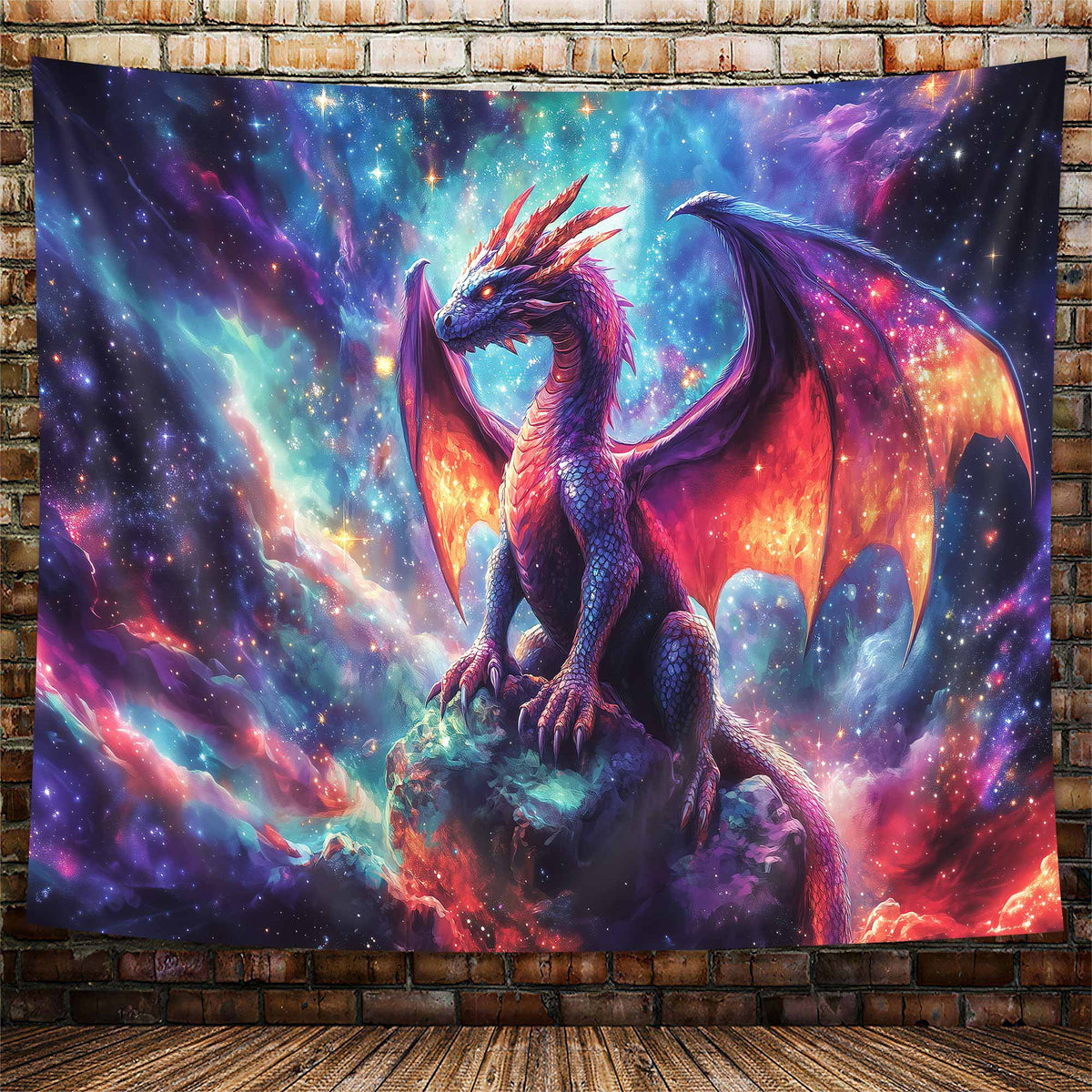 Purple Dragon Tapestry, Gothic Medieval Fantasy Animals Cool Dragon Tapestry for Bedroom Aesthetic, Nebula Starry Sky Tapestry Wall Hanging, Men Boys Poster Blanket College Dorm Home Decor, 71X60in