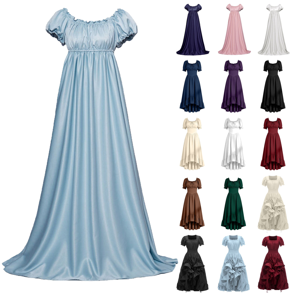 QATAINLAV Womens Satin Regency Dress Ruffle Puff Sleeve Empire Waist Party Victorian Gown Vintage Court Costume Dresses, Dark Blue, XXXL