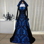 Horror Spacez Renaissance Dress Women with Hood Peasant Gothic Witch Dress Ball Gown Vintage
