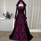 Horror Spacez Renaissance Dress Women with Hood Peasant Gothic Witch Dress Ball Gown Vintage