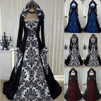 Horror Spacez Renaissance Dress Women with Hood Peasant Gothic Witch Dress Ball Gown Vintage