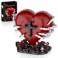 Sacred Heart Building Blocks Set - Gothic Red Heart Model, Dark Art Romantic Gift for Adults, Spooky Home Decor with Rose Base, 566Pcs
