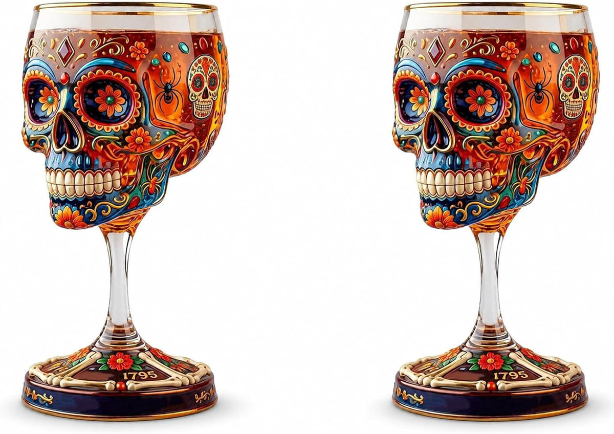 Rongyun Day of the Dead Collector Tequila Gothic Decor, Relief Sugar Skull Pattern, For Home Bar And Halloween Altar Display, Unique Gift For Enthusiasts (2 PCS)